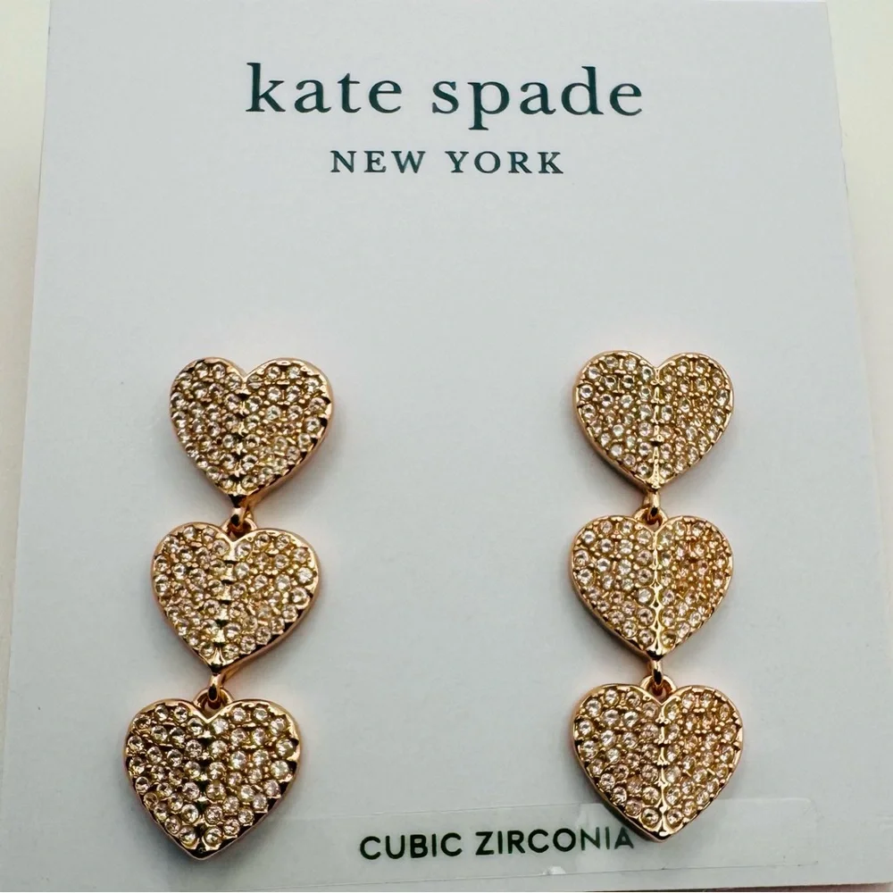KATE SPADE 🩷 Heart to Heart Pave Triple Drop Earrings Rose Gold NWT